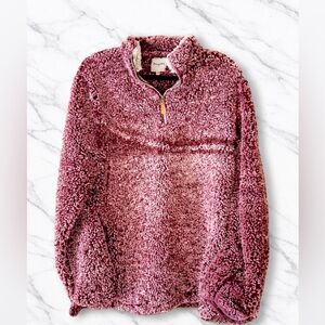 Prissy Jane Burgundy Sherpa Quarter-Zip Pullover | Cozy Plush Sweater | 2XL